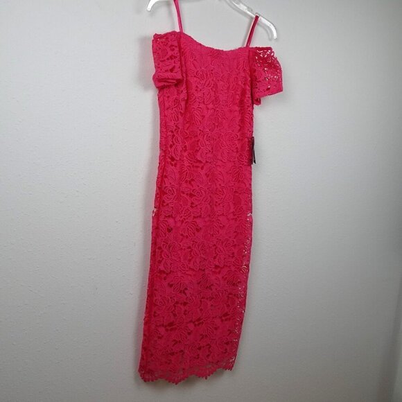 Pink Off the Shoulder Lace Cocktail Dress Women's Size XS Colorful Wedding Guest - Picture 4 of 12